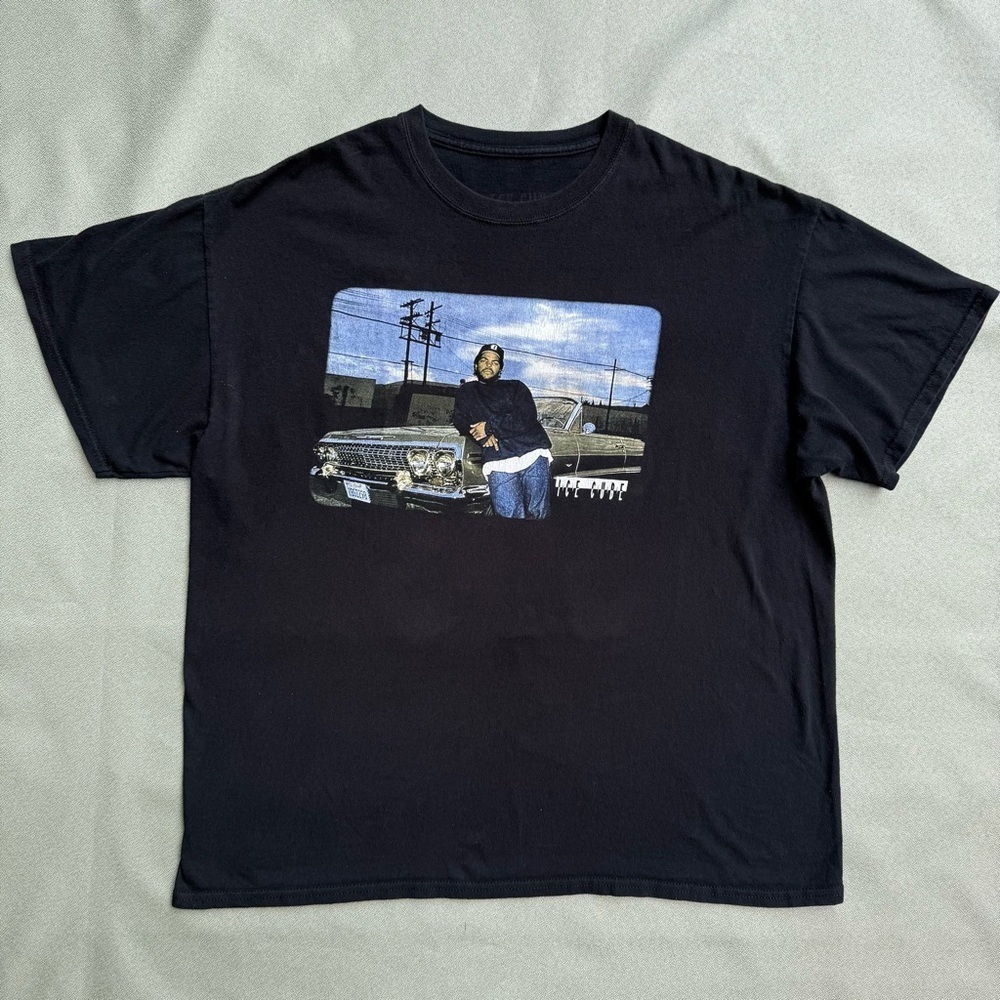 Used Black Ice Cube Rapper Photo Print Crew Neck Cotton T-shirt Men's XL